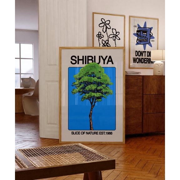 Shibuya Tree Print Retro Wall Art File Home Decor Office Wall Art Living Room Decor, Paper Poster Only