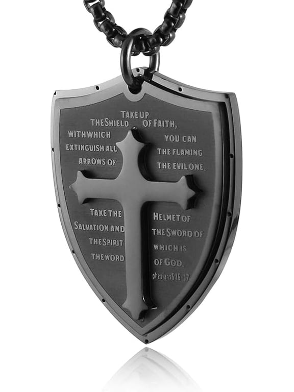 Shield Armor of God Ephesians 6:16-17, Faith Cross Stainless Steel Pendant Necklace