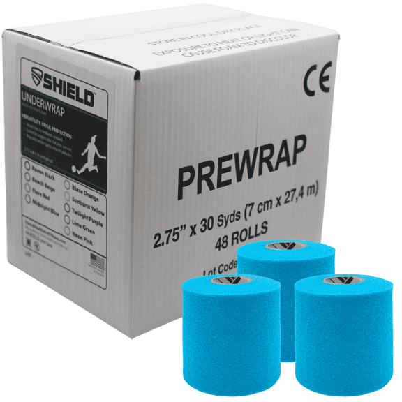 Shield Athletic Pre-Wrap | Cyan | 48 Underwrap Rolls Bulk Case 2.75" X 30 SYards