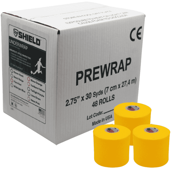 Shield Athletic Pre-Wrap | Yellow | 48 Underwrap Rolls Bulk Case 2.75" X 30 SYards