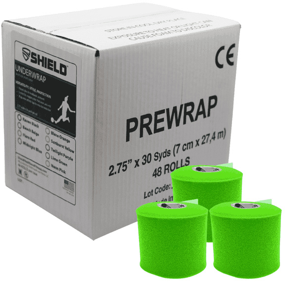 Shield Athletic Pre-Wrap | Lime Green | 48 Underwrap Rolls Bulk Case 2.75" X 30 SYards