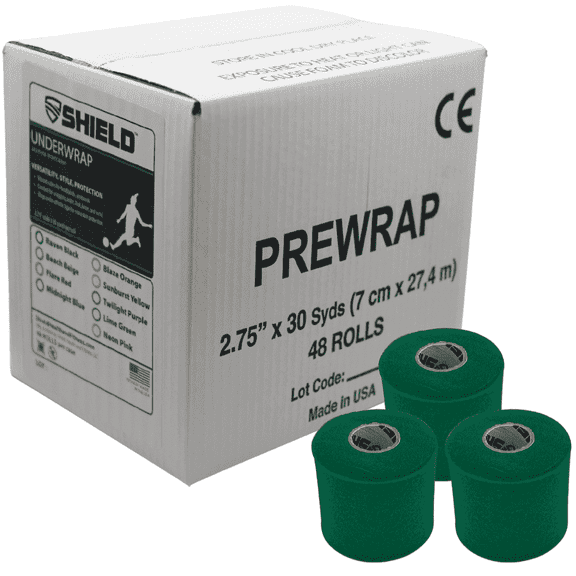 Shield Athletic Pre-Wrap | Green | 48 Underwrap Rolls Bulk Case 2.75" X 30 SYards