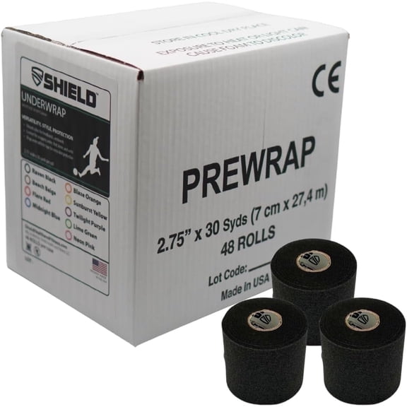 Shield Athletic Pre-Wrap | Black | 48 Underwrap Rolls Bulk Case 2.75" X 30 SYards