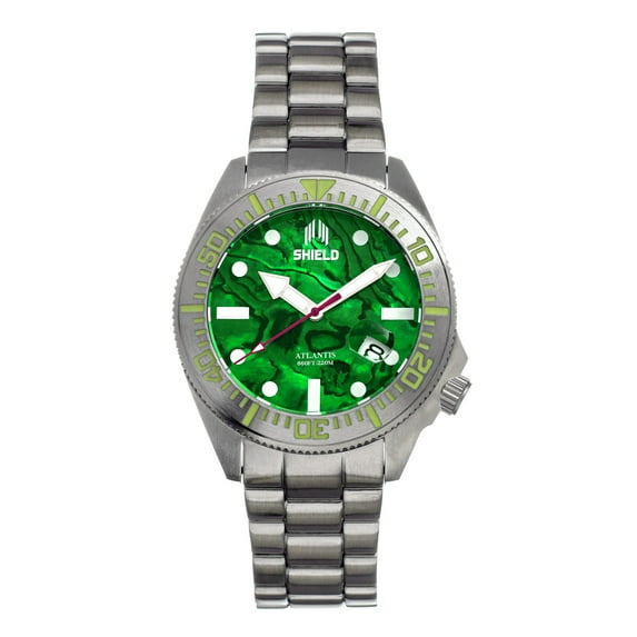 Shield Atlantic Abalone Bracelet Watch W/Date - Green