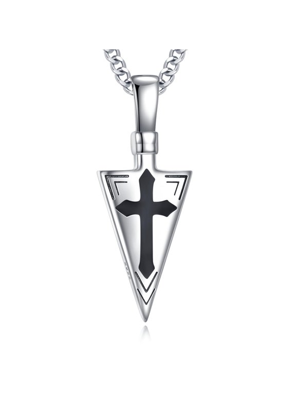 Shield Cross Necklace for Men Women Sterling Silver Shield Cross Pendant Necklace Religious Jewelry Christian Gifts