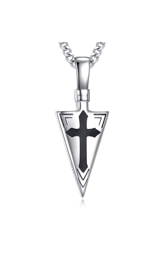 Shield Cross Necklace for Men Women Sterling Silver Shield Cross Pendant Necklace Religious Jewelry Christian Gifts