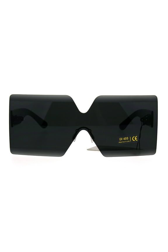 Shield Futuristic Squared Rectangular Robotic Plastic Sunglasses Black