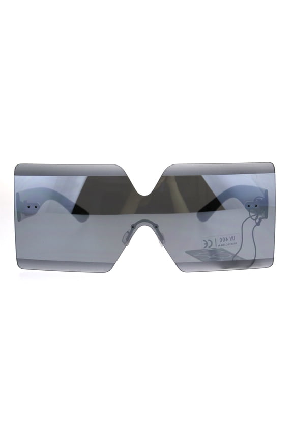 Shield Futuristic Squared Rectangular Robotic Plastic Sunglasses Mirror