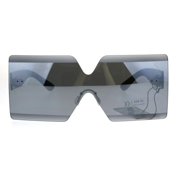 Shield Futuristic Squared Rectangular Robotic Plastic Sunglasses Mirror