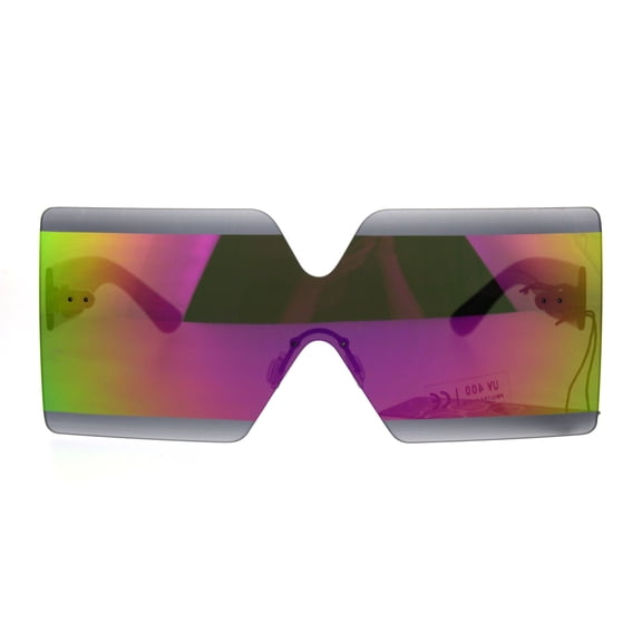 Shield Futuristic Squared Rectangular Robotic Plastic Sunglasses Purple Green