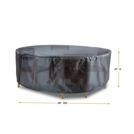 Shield Gold 2-Layer Polyester Fabric Outdoor Dining Set Round Cover, Charcoal Grey