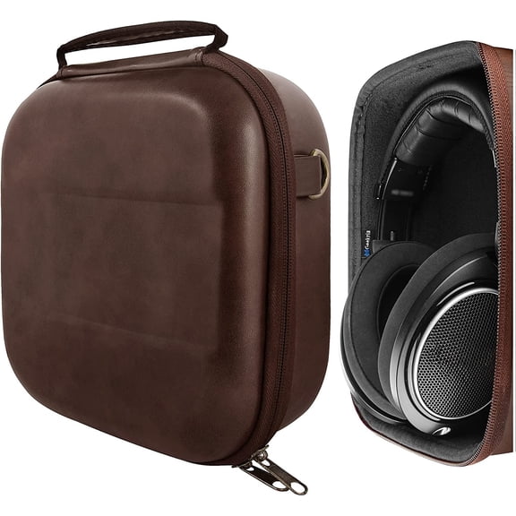 Shield Headphones Case Compatible with Sennheiser HD 550/505/599/598/560S/559/558/555/400 Pro, Replacement Hard Shell Travel Carrying Bag with Cable Storage (PU Brown)