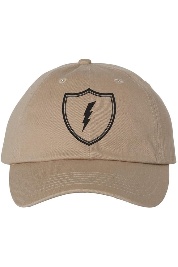 Shield Lightning Bolt Embroidered Baseball Cap USA Military Inspired Tactical Adjustable Dad Hat (Khaki)