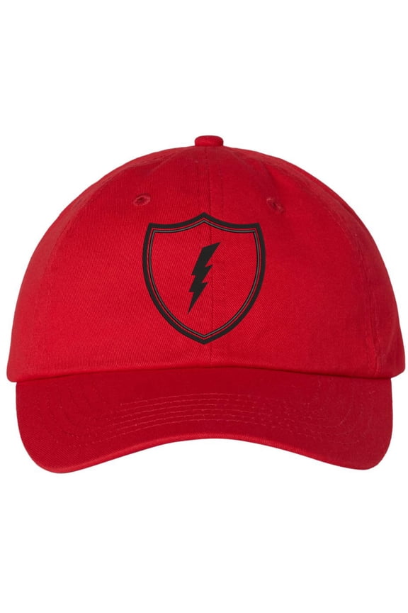 Shield Lightning Bolt Embroidered Baseball Cap USA Military Inspired Tactical Adjustable Dad Hat (Red)