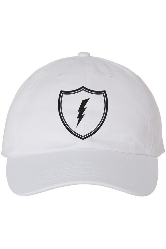 Shield Lightning Bolt Embroidered Baseball Cap USA Military Inspired Tactical Adjustable Dad Hat (White)