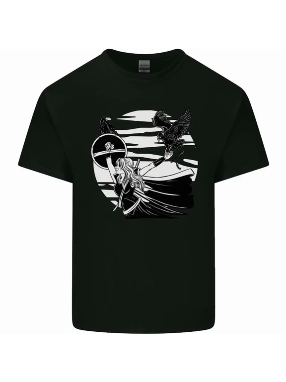 Shield Maiden With A Raven & Viking Ship T-Shirt