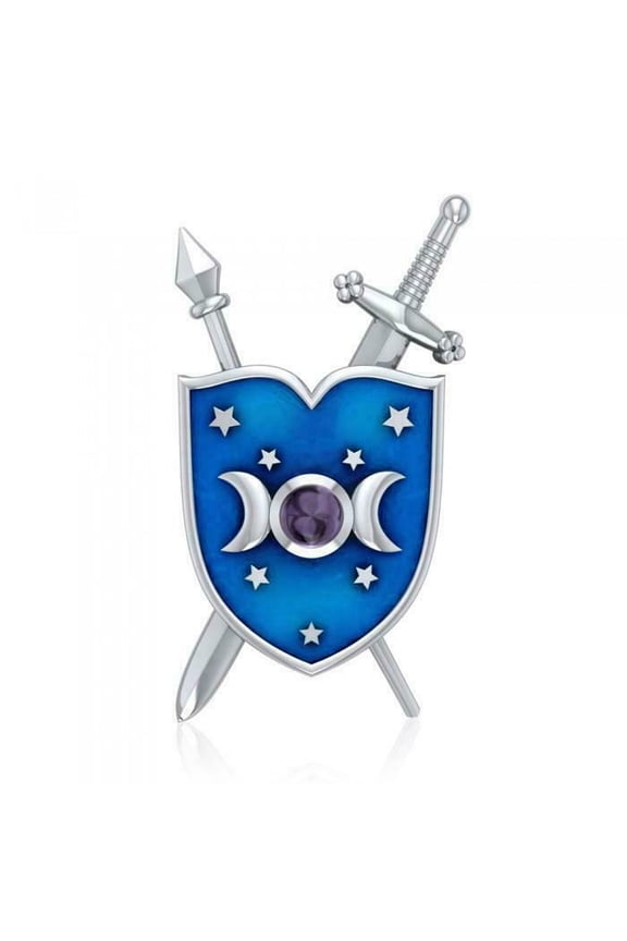 Shield Moon Pendant Stars Sword 925 Sterling Silver Amulet Protection Jewelry