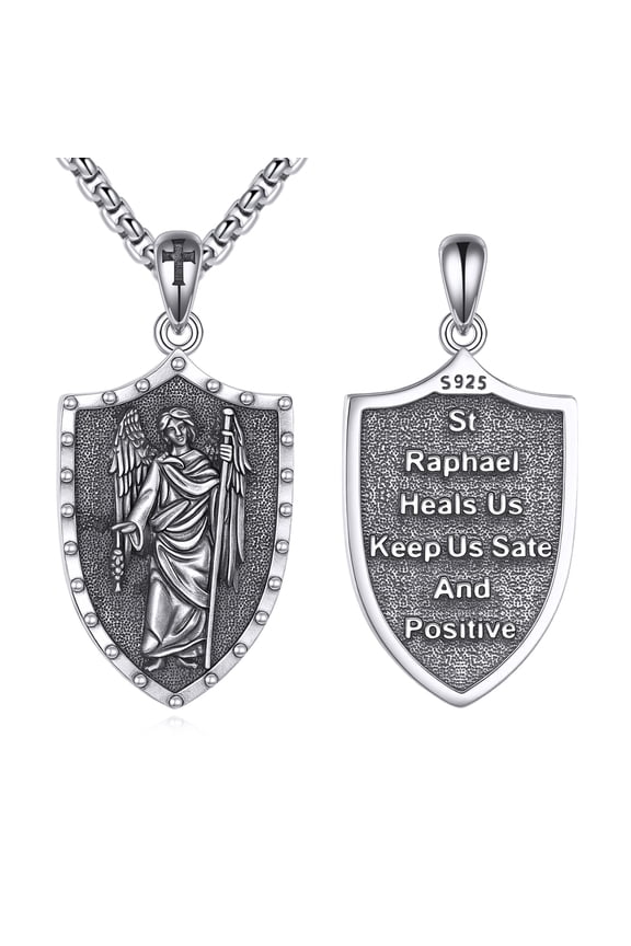 Shield Necklace 925 Sterling Silver Archangel Pendant Christian Jewelry Amulet Gifts for Men Women