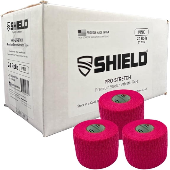 Shield Pro-Stretch Premium Elastic Athletic Tape - 2 Inch Pink 24 Roll Case - Elastic Sports Tape for Training Support Tape for Teams Clinics and Athletic Trainers (540 Total Stretch feet)