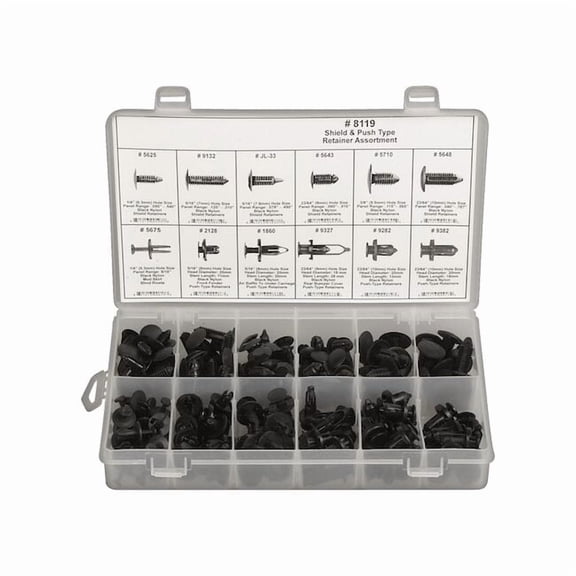 Shield / Push Type Retainer Asst,192 Pc 8119
