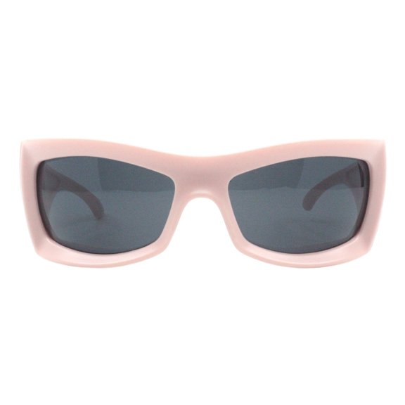 Shield Rectangular Sunglasses Super Oversized Thick Wrap UV400 Matte Pink