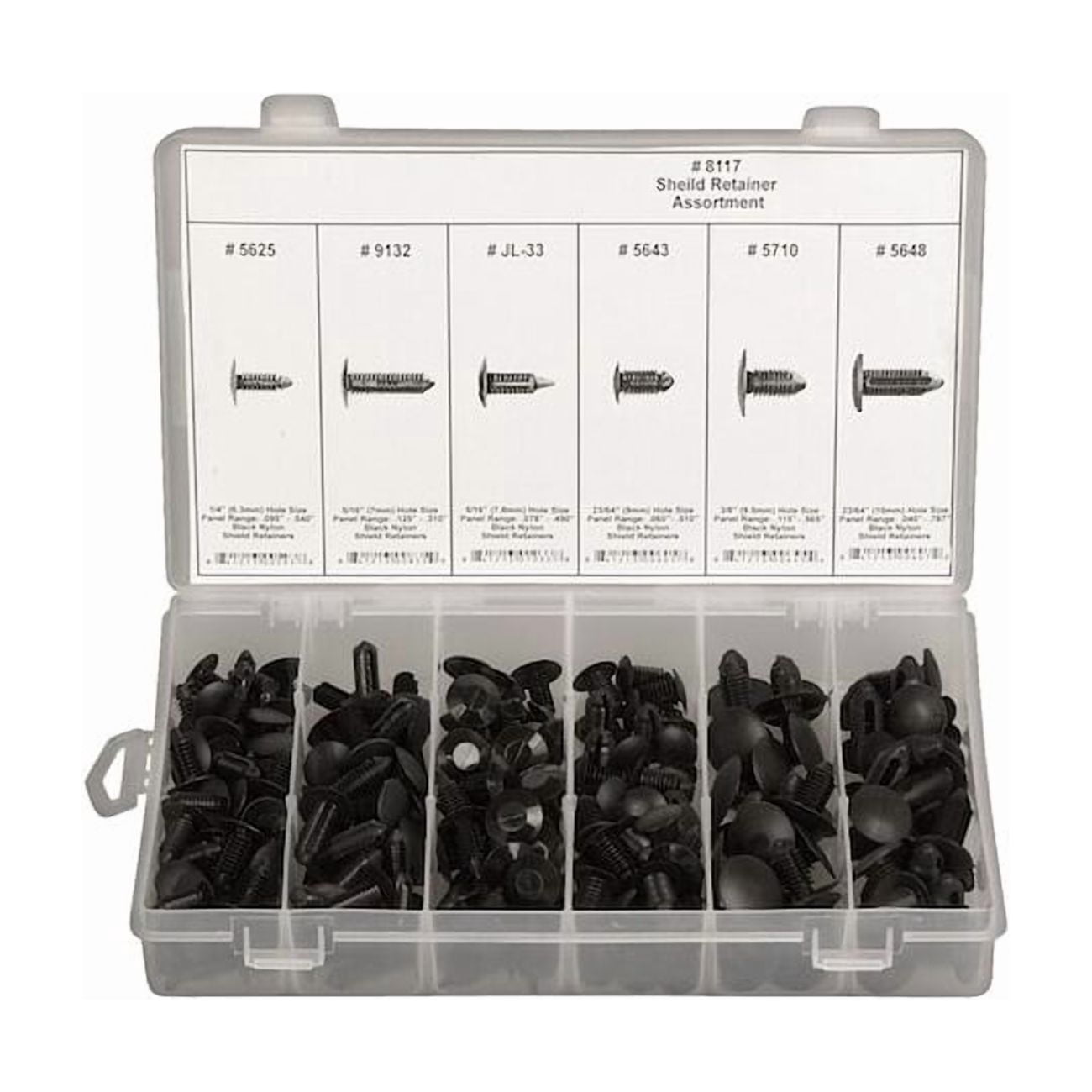 Shield Retainer Assortment,210 Pc 8117
