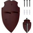 thumbnail image 1 of Shield Shape Wall Mount Wooden Holder 10x6.29x0.45inch Medieval Tribal Display Plaque with Metal Hooks Coconut Brown Wooden Swords Rack, 1 of 9