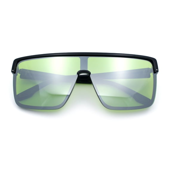 Shield Sunglasses for Men UV400 Mirrored Lens Oversized One-Piece Frame Futuristic Wraparound Style Black Frame - Green Lens