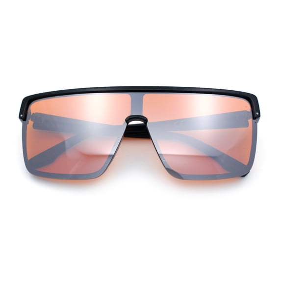 Shield Sunglasses for Men UV400 Mirrored Lens Oversized One-Piece Frame Futuristic Wraparound Style Black Frame - Orange Lens