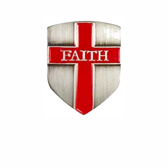Shield of Faith Lapel Pin with Cross in Antique Silver Pkg of 2
