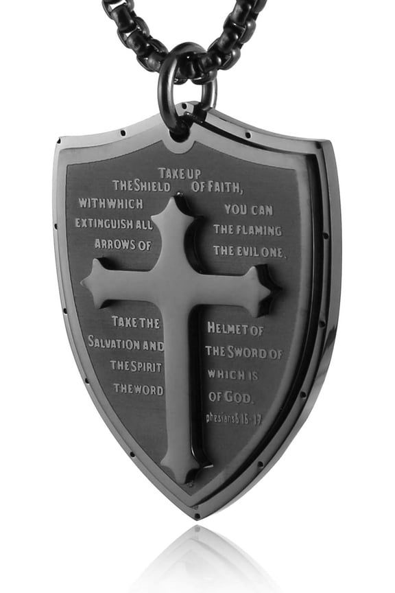 Shield of God Ephesians 6:16-17, Faith Cross Stainless Steel Pendant Necklace