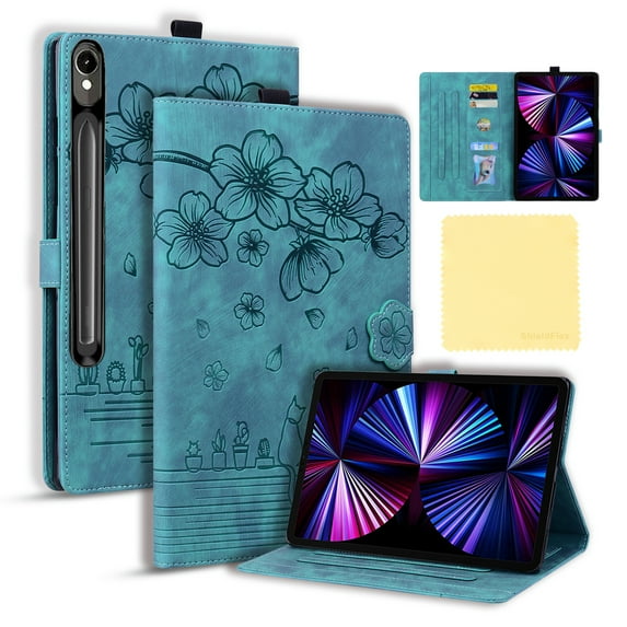 ShieldFlex Case for Samsung Galaxy Tab S10 FE Plus 13.1 Inch, Embossing PU Leather Folio Flip Stand Cover with Card Holder Stylus Loop for Galaxy Tab S10 FE+ 2025 SM-X620/X626,Green