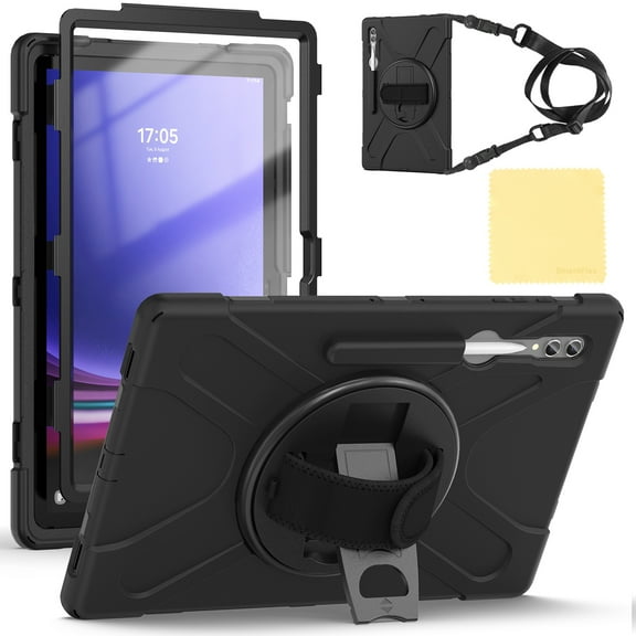 ShieldFlex Case for Samsung Galaxy Tab S10+ Plus 2024/ S9 FE+ Plus/ S9+ Plus 12.4" 2023, Heavy Duty Shockproof Protective Case with Built-in Screen Protector, Stand,Hand/Shoulder Strap and Pen Holder