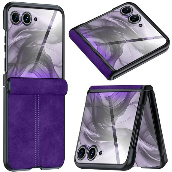 ShieldFlex Compatible with Motorola Razr 2025 Case with Built-in Screen Protector,for Moto Razr 2025/2024 Shockproof Hinge Protection Slim Hard Cover Leather Matte Case,Purple