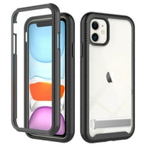 ShieldFlex Dual-Layer Phone Case for iPhone 11 with Stand, Built-in Screen Protector Full Body Shockproof Rugged Clear Cover,Black