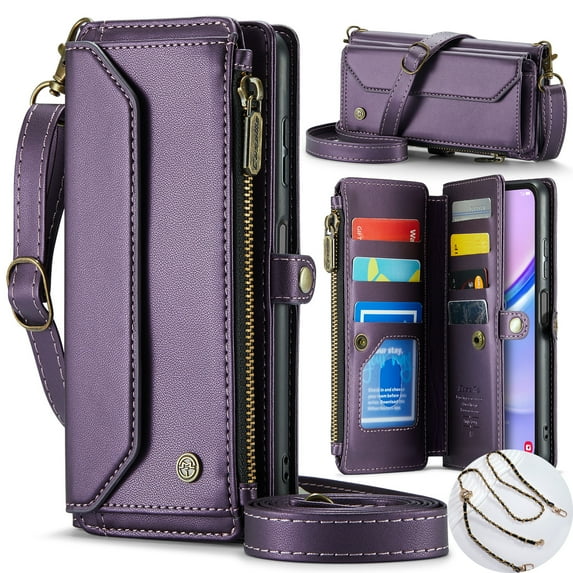 ShieldFlex For Galaxy A16 5G Case Wallet with RFID Blocking Card Holder for Women and Men, PU Leather Magnetic Snap Flip Zipper Strap Wallet Phone Case for Samsung Galaxy A16 5G, Purple