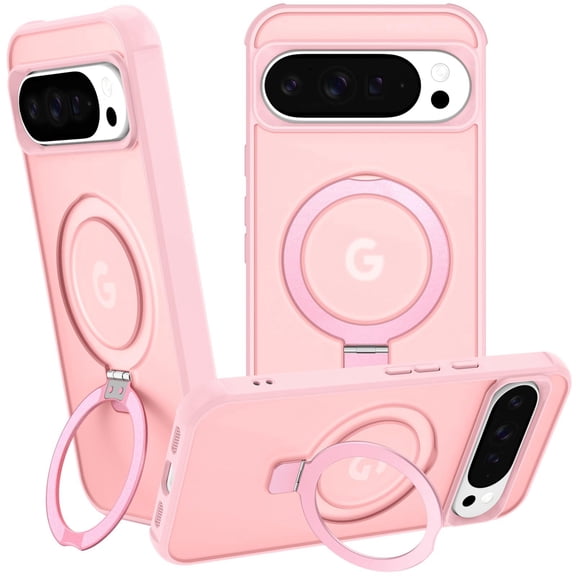 ShieldFlex for Google Pixel 10 / Pixel 10 Pro Case with Kickstand Ring Holder, Compatible with MagSafe, Translucent Slim Protective Magnetic Case 6.3 Inch,Pink