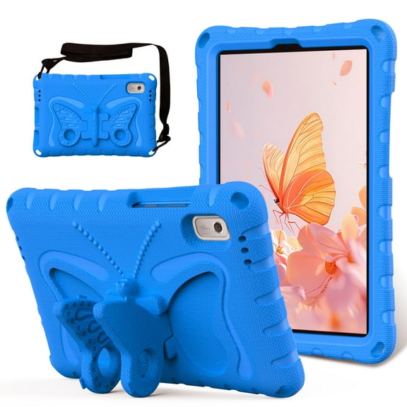 ShieldFlex for Lenovo Tab M9 2024/2023 (TB-310FU) Case with Kickstand Butterfly Wings, Kids-Friendly Silicone Shockproof Rugged Protective Cover with Shoulder Strap,Blue