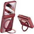 thumbnail image 1 of ShieldFlex Magnetic For Motorola Razr 2025 Case with Hinge Protection & Built-in Screen Protector & Ring Stand, Compatible with MagSafe, Shockproof Electroplated Frame Cover,Red (Clear Back), 1 of 6