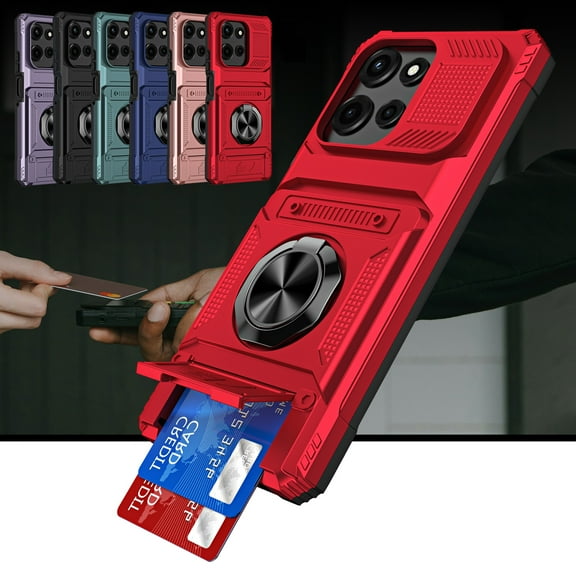 ShieldFlex for Motorola Moto G (2025) Phone Case with Finger Ring Holder Kickstand, Heavy Duty Shockproof Rugged Protective Case for Moto G 5G 2025, Working with Magnetic Car Phone Mount,Red