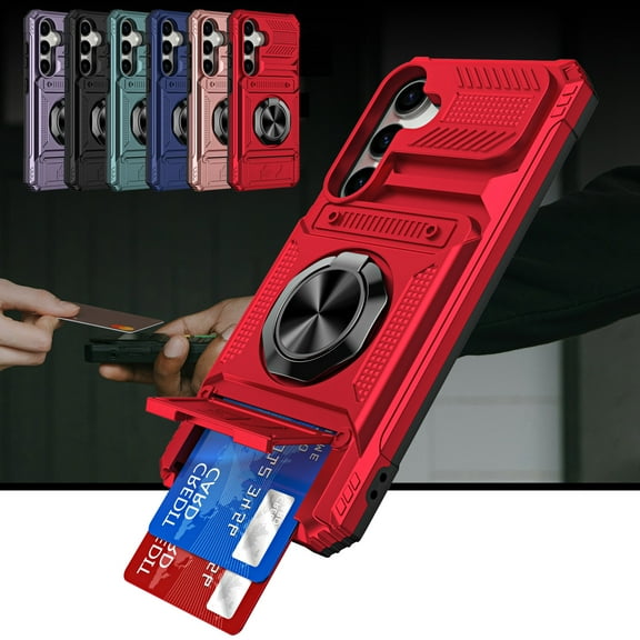 ShieldFlex for Samsung Galaxy A16 5G Phone Case with Finger Ring Holder Kickstand, Heavy Duty Shockproof Rugged Protective Case for Samsung Galaxy A16, Working with Magnetic Car Phone Mount,Red