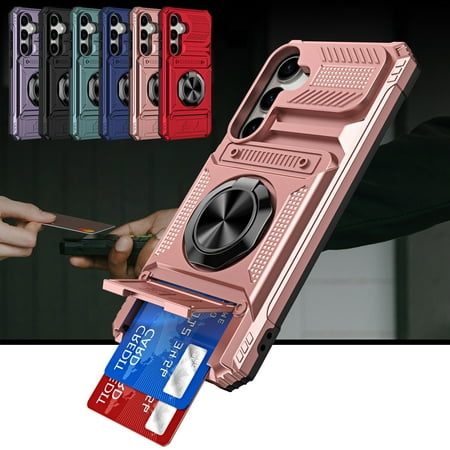 ShieldFlex for Samsung Galaxy A36 5G Phone Case with Finger Ring Holder Kickstand, Heavy Duty Shockproof Rugged Protective Case for Samsung Galaxy A36, Working with Magnetic Car Phone Mount,Rosegold