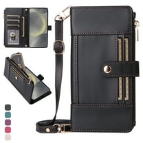 ShieldFlex Wallet Case for Google Pixel 9 / 9 Pro RFID Blocking 5-Card Holder Soft PU Leather Magnetic Snap Crossbody Shoulder Strap Zipper Pocket Phone Case,Black