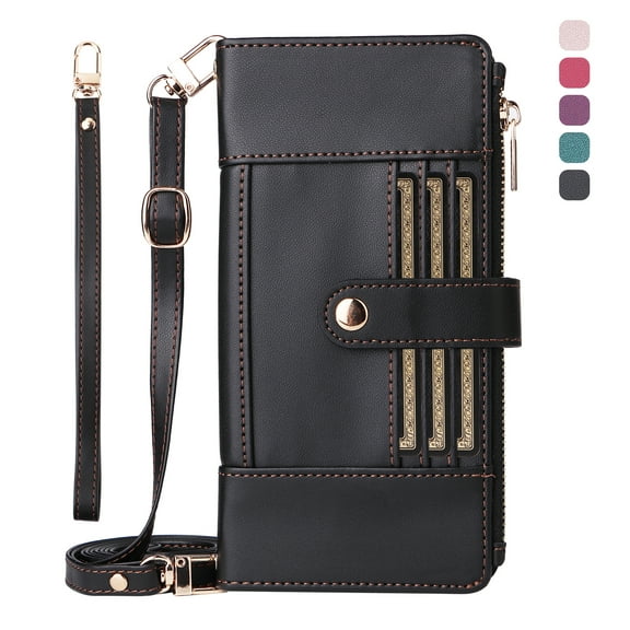 ShieldFlex Wallet Case for Samsung Galaxy S25 Edge RFID Blocking 6-Card Holder Soft PU Leather Magnetic Snap Crossbody Shoulder Strap Zipper Pocket Phone Case Fit for Galaxy S25 Edge,Black