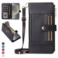 thumbnail image 1 of ShieldFlex Wallet Case for iPhone 16 RFID Blocking 5-Card Holder Soft PU Leather Magnetic Snap Crossbody Shoulder Strap Zipper Pocket Phone Case,Black, 1 of 7