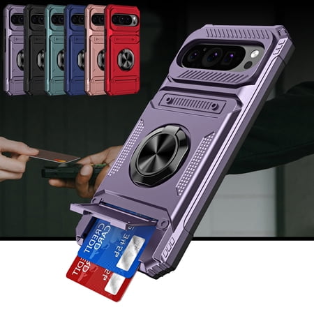 ShieldPlus for Google Pixel 9 Pro XL Phone Case with Finger Ring Holder Kickstand, Heavy Duty Shockproof Rugged Protective Case for Pixel 9 Pro XL, Working with Magnetic Car Phone Mount,Purple