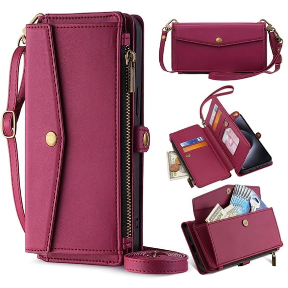 ShieldPlus for Motorola Moto G Stylus 5G Case 2024, Magnetic Flip RFID Blocking PU Leather for Moto G Stylus 5G (2024) Wallet Case for Women Men with Credit Card Holder Zipper Pocket,Red