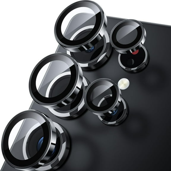 ShieldPlus for Samsung Galaxy S25 Ultra Camera Lens Protector, Ultra Thin Scratch Resistant 9H Tempered Glass with Aluminum Metal Circle Camera Screen Protector Cover Accessories,Black
