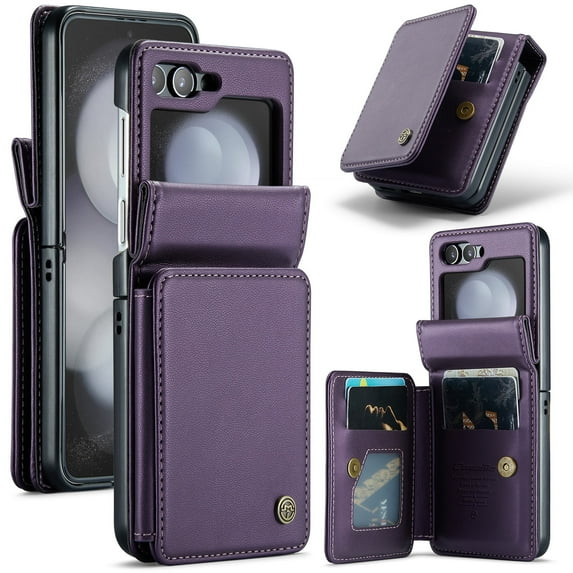 ShieldPlus for Samsung Galaxy Z Flip 5 Case Wallet with RFID Blocking Card Holder, Premium PU Leather Durable Kickstand Case for Galaxy Z Flip 5,Purple