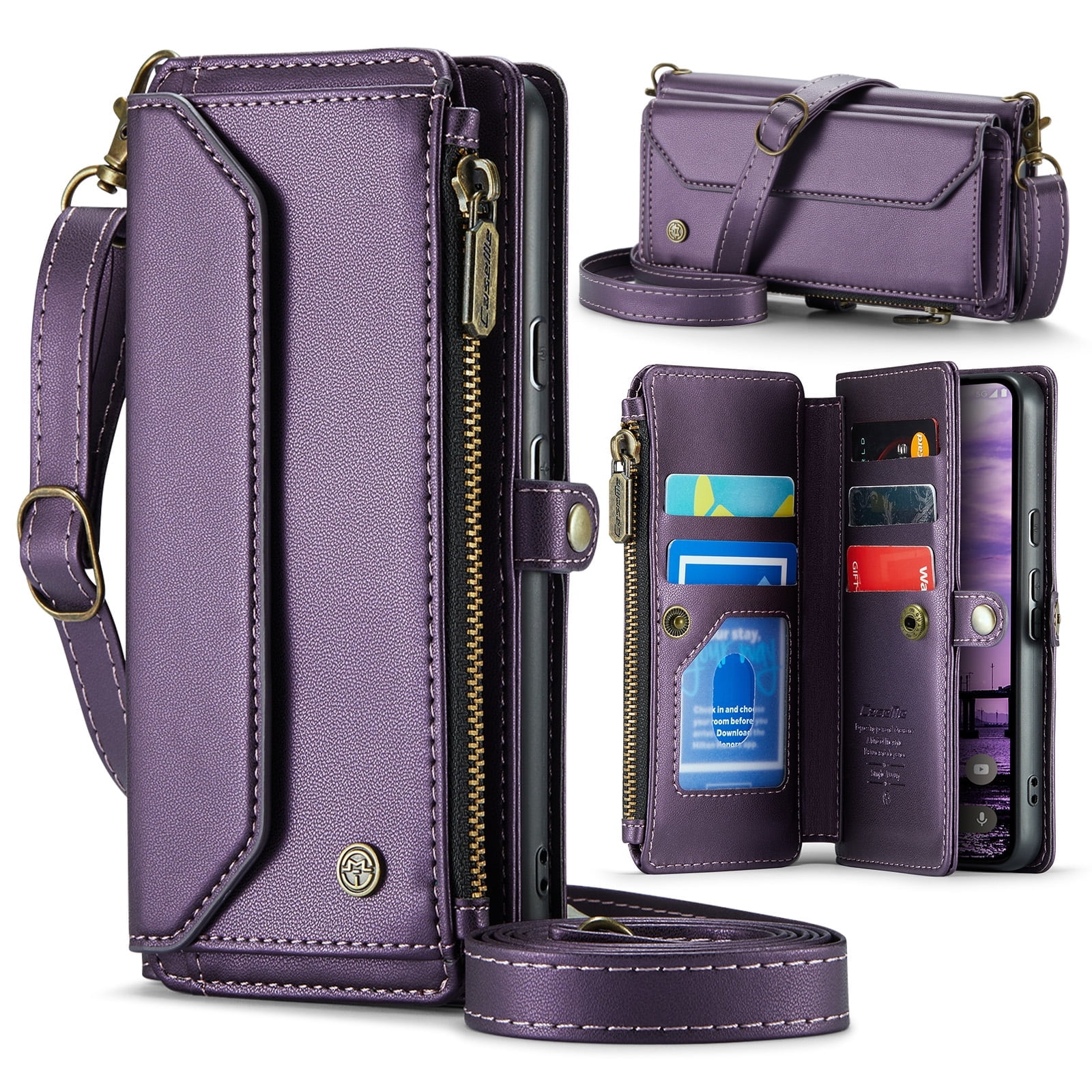 ShieldPlus Wallet Case for Google Pixel 9 / Pixel 9 Pro (2024), RFID Blocking Wallet Case Crossbody for Women Men,PU Leather Magnetic Flip Zipper Strap Phone Case for Pixel 9 / 9 Pro 6.3 Inch,Purple